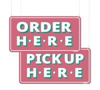 GEEKBEAR Letreros Order Here and Pick Up Here (rosa) - Paquete de 2, 12x6 pulgadas, cafeterías y bares, hechos de acrílico duradero