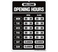 GEEKBEAR Señal de horario comercial (Black) - Señal de hora de apertura - Señal de horario de tienda - Señal de horario de operación para negocios - Señal abierta con horas