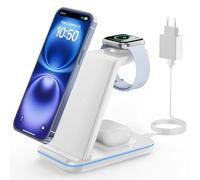GEEKERA Estacion de Carga para Apple, Cargador Inalambrico 3 en 1 para iPhone Air/17/16/15/14/13/12/11/X/8, Base Cargador para Apple Watch Ultra/11-2/SE, Carregador sem fios para AirPods Pro-2, Blanco