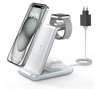 GEEKERA Estacion de Carga para Apple, Cargador Inalambrico 3 en 1 para iPhone Air/17/16/15/14/13/12/11/X/8, Base Cargador para Apple Watch Ultra/11-2/SE, Carregador sem fios para AirPods Pro-2, Plata