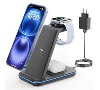 GEEKERA Estacion de Carga para Apple, Cargador Inalambrico 3 en 1 para iPhone Air/17/16/15/14/13/12/11/X/8, Base Cargador para Apple Watch Ultra/11-2/SE, Carregador sem fios para AirPods Pro-2, Negro
