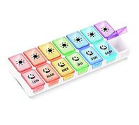 GeekerChip Pastillero semanal francés mañana y noche, pastillero de 7 días, 14 compartimentos, pastillero semanal de 7 días, fácil de abrir, colorido