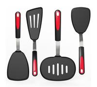 GEEKHOM - Espátulas de silicona para utensilios de cocina antiadherentes, resistentes al calor, extra grandes y anchas, flexibles, de goma, juego de utensilios de cocina para panqueques, huevos