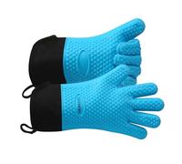 GEEKHOM Guantes Cocina, XL Guantes Horno, Manoplas para Barbacoa Asado BBQ, Resistentes al Calor hasta 230℃ con Silicona Antideslizantes Impermeable, 35.56cm Largo para Proteger El Antebrazo -Azul