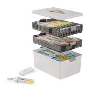 GEEKHOM Maletín de Botiquín para Medicamentos con Caja Grande: Organizador de 3 Niveles con Asa de Cuero y Compartimento Extraíble - Estuche Transparente para Casa, Viaje y Oficina (31,5x22x25 cm)