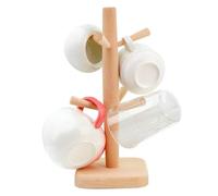 GEEKHOM Soporte para tazas de café, soporte para tazas de madera, soporte para pretzels, soporte para tazas de café, organizador con 4 ganchos, soporte para tazas de cocina, mesa de café, caqui