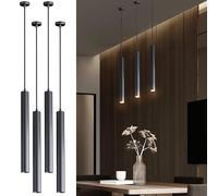 GEEKLUX Lámpara de Techo Colgante Negra 4 Piezas, Pendelleuchte Ajustable COB-LED para Comedor, Dormitorio y Isla Cocina, Luz Cálida y Antideslumbrante, Estilo Moderno (10 Watt, L400*55MM, 4 Piezas)