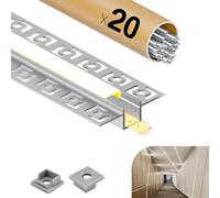 GEEKLUX Perfil Aluminio para Tiras LED 2m 20 piezas, Perfil LED para Empotrar en Placa de Yeso con Difusor LED Opalescente, Tira LED Max 12.9mm - Dimensiones 55.5 x 14.9mm