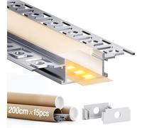 GEEKLUX Perfil Aluminio Tira LED, 15 Piezas 2m Perfiles LED Empotrables en Cartón Yeso, Difusor y Canal LED Adecuado para Tiras LED de Hasta 20 mm - Dimensiones 64.2 x 13.8 mm