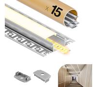 GEEKLUX Perfil Aluminio Tira LED 2m 15 Piezas， Perfil LED de Cartón Yeso, Compatible con Tiras LED de Ancho Menor o Igual a 20mm - 64.2 x 13.8mm