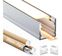 GEEKLUX Perfil Aluminio Tira LED 2m 25 Piezas, Perfil Led con Cubierta de PC, Canaleta led y Difusor, Apto para Tiras led de Hasta 15 mm, Tamaño: 20 × 20 mm (2m 25 Piezas)