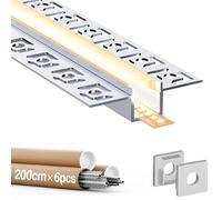 GEEKLUX Perfil Aluminio Tira LED Empotrar 6 Piezas x 2M (55.5 x 14.9 mm), Perfil Drywall LED con Difusor LED Blanco Lechoso, Canaleta para Tira LED de hasta 12mm de Ancho