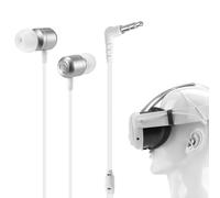 GEEKRIA Cable de audio para auriculares VR compatible con Meta Quest 3, almohadillas de tamaño S/M/L, auriculares de sonido auxiliar de 360 grados de 3,5 mm (plateado)