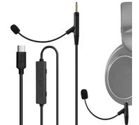 Geekria Cable de auriculares USB-C a 2,5 mm con micrófono boom de cuello de cisne, compatible con Sennheiser HD 598/599/560S/400 PRO, controles, 7.1, adaptador USB-A, 1,7 m