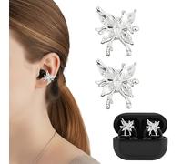 GEEKRIA Colgante de Cristal de Mariposa, Accesorio para Auriculares con Clip, Compatible con SHOKZ OpenDots One, Huawei FreeClip 2, TOZO OpenEarRing, Soundcore AeroClip (Plata)
