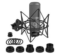 Geekria for Creators Soporte de choque para micrófono compatible con AKG P120, P220, P420, P820 Adaptador de suspensión antivibración Abrazadera Clip de soporte para micrófono (Negro/Metal)