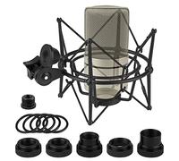 GEEKRIA for Creators - Soporte de choque para micrófono compatible con MXL 770, 990, R77, TEMPO, V67G, 2006, R144, adaptador de suspensión antivibración, abrazadera para micrófono (negro/metal)