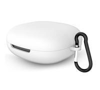 Geekria Funda de silicona compatible con auriculares inalámbricos SHOKZ OpenFit 2, funda protectora para auriculares con gancho para llavero, puerto de carga accesible (blanco)