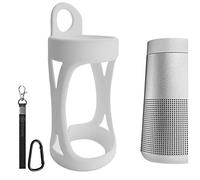 Geekria Funda de silicona para altavoz, compatible con Bose SoundLink Revolve, piel suave protectora, funda de repuesto para altavoces portátiles de viaje con gancho para llavero (blanco)