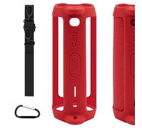 Geekria Funda de silicona para altavoz compatible con JBL Flip 5, piel suave protectora, funda de transporte de viaje para altavoces portátiles con gancho para llavero y correa para el hombro (rojo)