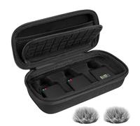 Geekria Funda para micrófono inalámbrico GO Gen 3 con 2 paquetes de orejeras para parabrisas, compatible con Rode Wireless GO 2, PRO, ME, funda de transporte rígida con parabrisas (forro negro)