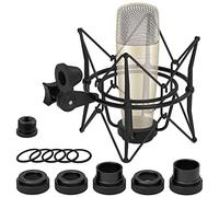 Geekria Micrófono Shock Mount, Micrófono Shock Suspensión Adaptador Clip Compatible con CAD GXL2200, Nady SCM-800, Behringer C-1, C-1U, Marantz, TZ Micrófono Stand Clip (Negro/Metal)