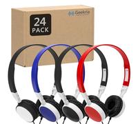 GEEKRIA Paquete de 24 auriculares para aula, auriculares ajustables con cable para niños con conector de 3.5 mm, auriculares supraaurales a granel para escuela, estudiantes, bibliotecas, laboratorio