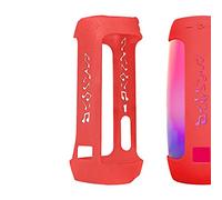 Geekria Silicone Case for JBL Pulse 4 Waterproof Portable Bluetooth Speaker with Light Show, Pulse 4 JBL Silicone Case Cover with Strap, Wearable Protective Portable Hardshell Travel Case (Red)