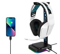 GEEKRIA Soporte de auriculares RGB ABS para auriculares sobre la oreja, soporte para auriculares de juegos, colgador de escritorio con base sólida y pesada compatible con AKG K612, Hyper X Cloud II