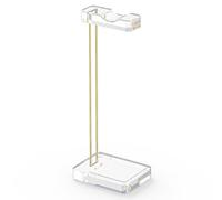 GEEKRIA Soporte transparente para auriculares con herrajes en tono dorado para auriculares supraaurales, soporte para auriculares de juegos, acrílico transparente para exhibición de auriculares