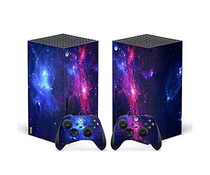 Geekria Xbox Series X Accesorios Cubierta de Pegatinas de Piel, Cubierta Estrellada para Microsoft Xbox Series X Consola con Dos Pegatinas de Control inalámbrico (Morado)