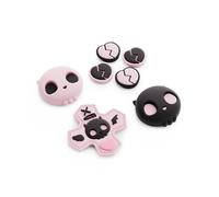 GeekShare ABXY - Juego de tapas de botón de silicona para pulgar con diseño de calavera en D, tapas adhesivas para palanca de mando compatible con Switch 2, rosa y negro