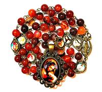 GeekTenet Seven Sorrows - Rosario de cuentas de ágata natural marrón oscuro, regalos católicos, ágata