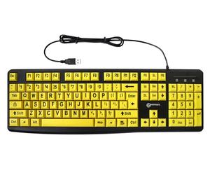 Geemarc Bedraad Nederlands Toetsenbord Pone Grote Zwarte Letters OP Brede Gele Toetsen - Hoog Contrast voor Slechtzienden - Compatible con Windows - QWERTY-NL