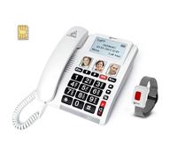 Geemarc CL9000 - Teléfono de Emergencia para el Hogar y su Pulsera SOS Impermeable con Botones Grandes, Volumen Amplificado y Pantalla Retroiluminada - Funciona Sólo con Tarjeta SIM