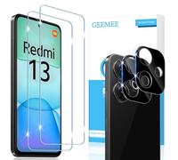 GEEMEE 2+2 Piezas Protector de Pantalla para Xiaomi Redmi 13 4G/Poco M6 y Protector de Lente de Cámara (Negro), 9H Dureza HD Cristal Templado Anti-Arañazos Sin Burbujas Flim