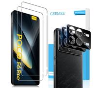 GEEMEE Protector de Pantalla para Xiaomi Poco F6 Pro, 2+2 Piezas Cristal Templado y Protector de Lente de Cámara (Negro), 9H Dureza HD Anti-Arañazos Sin Burbujas