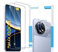 GEEMEE Protector de pantalla para Xiaomi Poco F7 Pro/F7 Ultra, paquete de 2 protectores de pantalla + 2 protectores de lente de cámara, película de vidrio templado transparente 9H HD antiarañazos de
