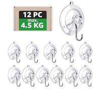 GeeMiLo Ventosa con gancho, gancho de succión - [Ø 45 mm] [12 unidades] [máx. 4,5 kg] [2 mm de grosor], ventosas de alta calidad para camping, baño, cocina, coche, cristal, toallero, decoración