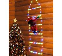 Geemoo Cadena de luces LED de Papá Noel con escalera - 0,75 m LED luces navideñas alimentadas por electricidad con temporizador, función de memoria, 8 modos para interior y exterior, árbol de Navidad