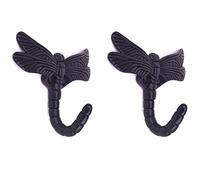 Geenite 2pcs libélula gancho decorativo creativo montado en la pared gancho para el hogar bolso clave toalla albornoz (negro)