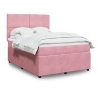 GeenYuu Cama con somier con colchón, terciopelo rosa, 140 x 200 cm, cabecero regulable en altura, iluminación LED, colchón de muelles ensacados para dormitorio, sueño reparador