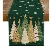 GEEORY Christmas Table Runner 13x120 Inch, Xmas Trees Snowflakes Holiday Decorative Farmhouse Table Decoration for Kitchen Dinning, Indoor Outdoor Dinner Party Decor (Green) GT152-120
