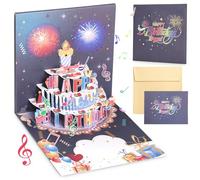 Geepen Tarjeta de felicitación de cumpleaños emergente 3D, tarjeta de felicitación de música LED, tarjeta de felicitación de pastel de cumpleaños+sobre, música, para amigos, amantes, padres y niños