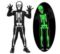 GEERDAN Disfraz de Esqueleto para Niños, Disfraz Esqueleto que Brilla en la oscuridaden la Oscuridad con Máscara y Guantes, Disfraz Halloween Niño para Carnaval Cosplay Fiesta (XL 130-140CM)