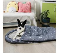 GeerDuo Saco de dormir para perro, impermeable, cálido, plegable, con bolsa de almacenamiento, para interiores, viajes, camping, senderismo, mochila (hueso, grande)