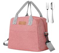 GeeRic Bolsa Térmica Porta Alimentos Fiambrera Impermeable Bolsa Porta Alimentos Porta Fiambrera de Gran con Cuchara y Tenedor Capacidad Bolsa Térmica Rojo Almuerzo, Oficina, Viaje, Colegio