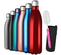 GeeRic Botella Termica 750ml,Botella de agua acero inoxidable con cepillo + bolsa portátil Soporte para botella de agua deportiva para acampar,escuela,deportes,gimnasio,rojo