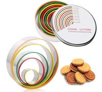 GeeRic Cortadores de Galletas Redondos,12 PiezasMolde Circular de Acero Inoxidable para Pastelería Set de Cortador de Galletas Redondo para Donuts, Pastel, Reposteria, Empanadas