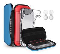 GeeRic Funda Compatible para Switch Lite, Accesorio 8 Piezas Silicona Funda y 2 Pieces Protector de Pantalla Compatible para Switch Lite,4 Tapas de Pulgar y Agarre de Almacenamiento (Rojo + Azul)
